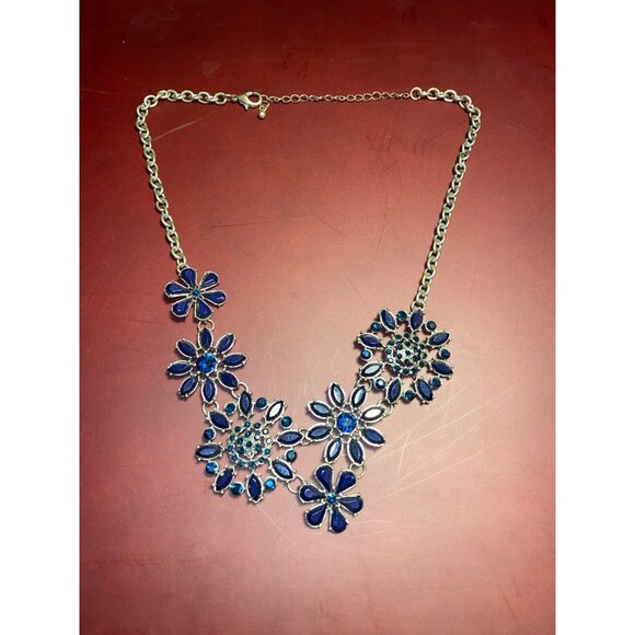 Bib Blue Floral Flowers Statement Necklace Art Deco Design Lobster  Adjustable - Picture 14 of 14